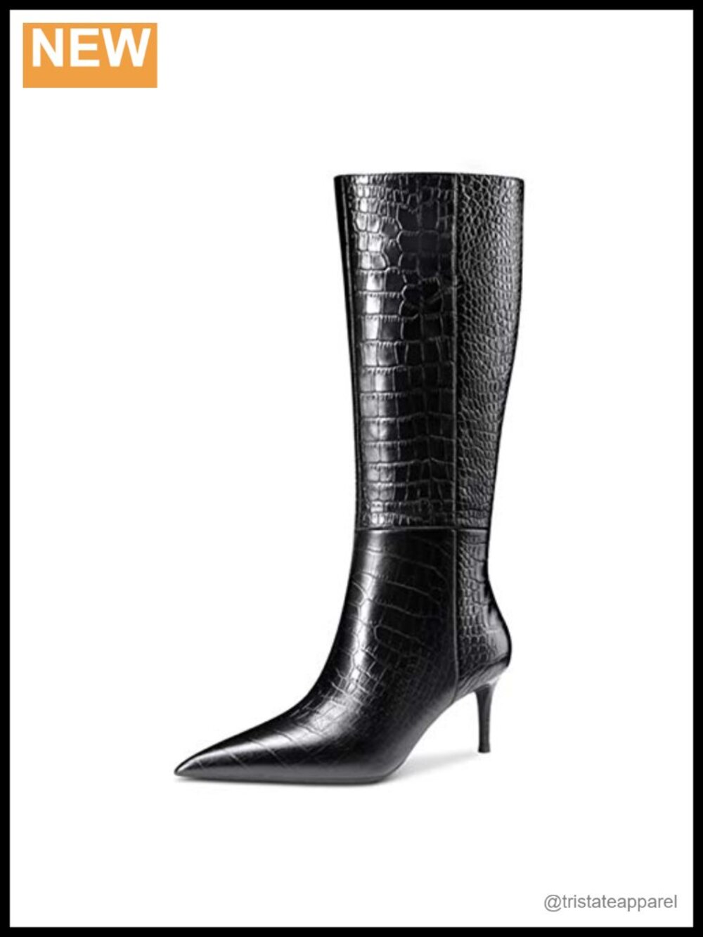 Lutalica W Women's Pointed Toe Kitten Heel Knee High Boots Side-Zip Faux Leather